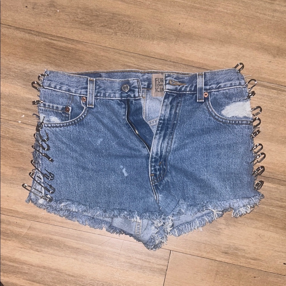 Carmar Blue Jean Shorts with Safety Pin Accents
